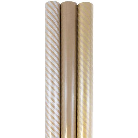 JAM Paper Stripes &#x26; Solids Kraft Gift Wrap Set